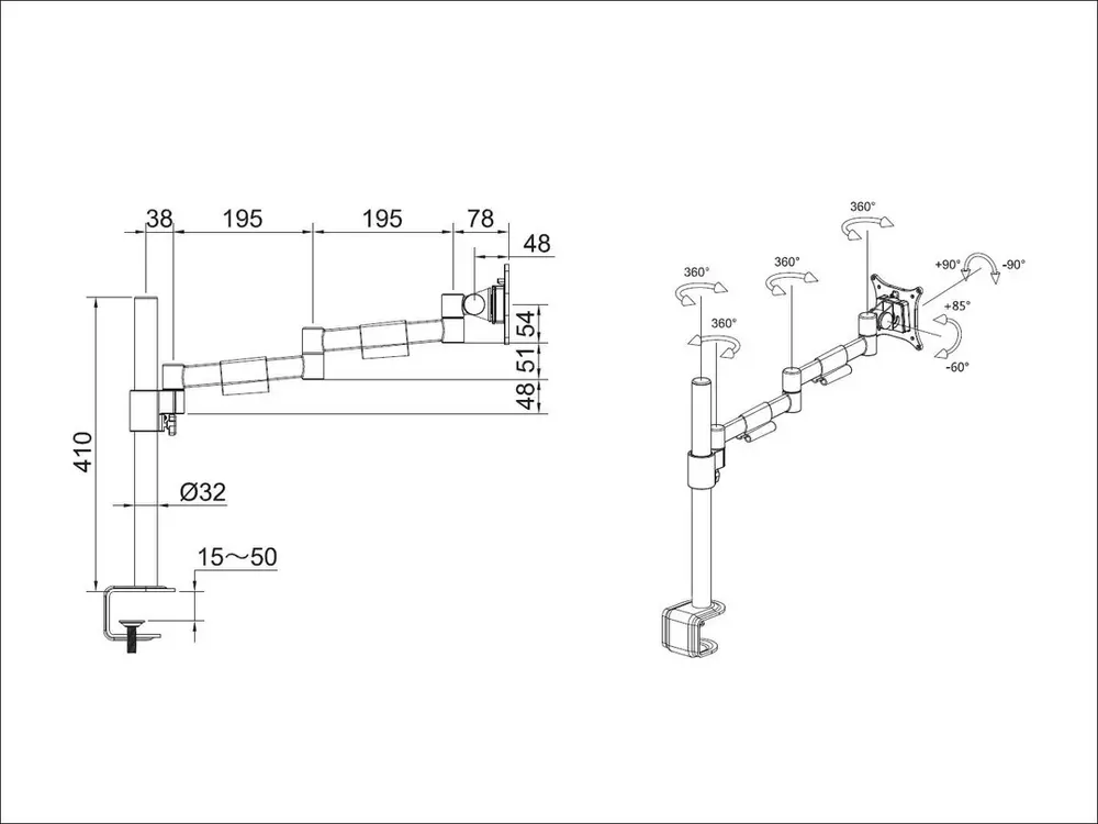 MULTIBRACKETS Asztali konzol, M VESA Deskmount Officeline Single II White (15-30", max.VESA: 100x100 mm, 8 kg) – 5. kép