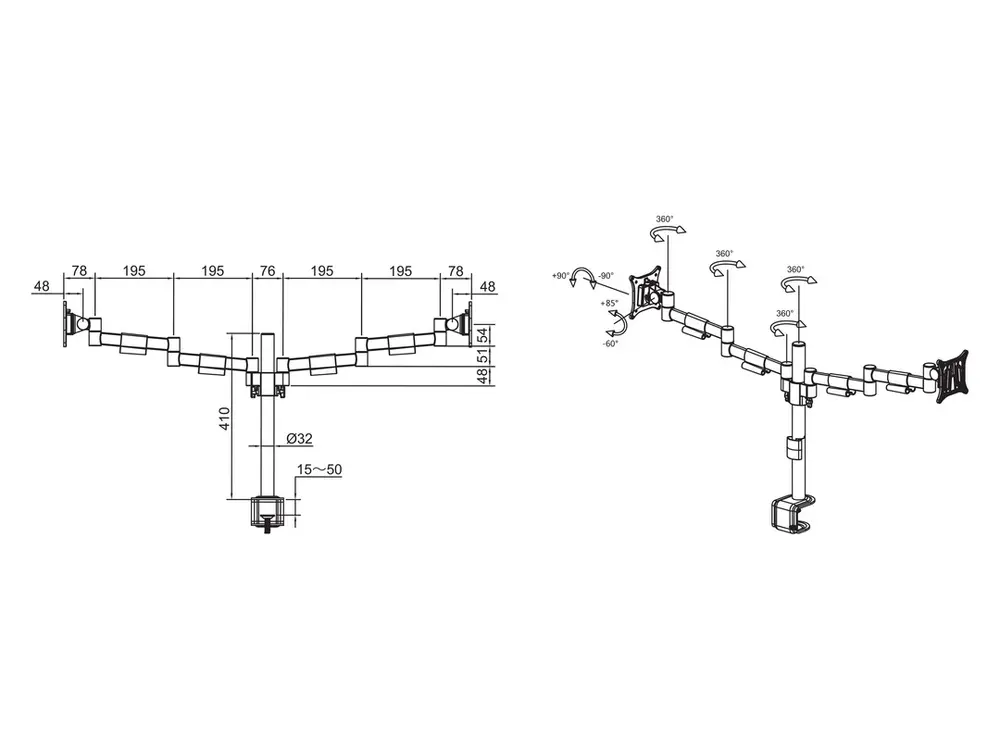 MULTIBRACKETS Asztali konzol (2 képernyős), M VESA Deskmount Officeline Dual White (15-30", max.VESA: 100x100 mm, 8 kg) – 6. kép