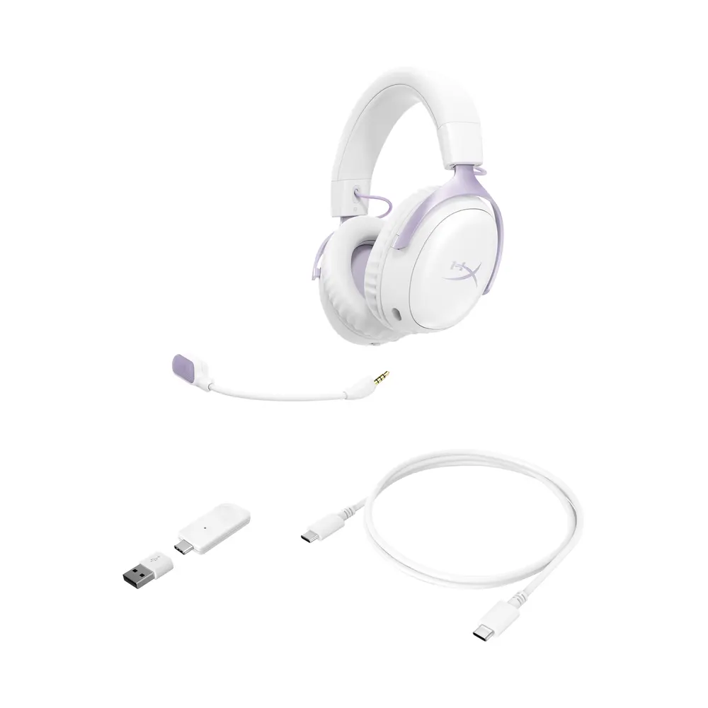 HP HYPERX vezeték nélküli gaming fejhallgató Cloud III S - levendula/fehér – 2. kép