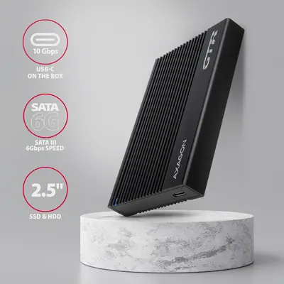 AXAGON EE25-GTR USB-C 3.2 Gen 2 - SATA 6G, 2.5" External RIBBED box Black – 2. kép