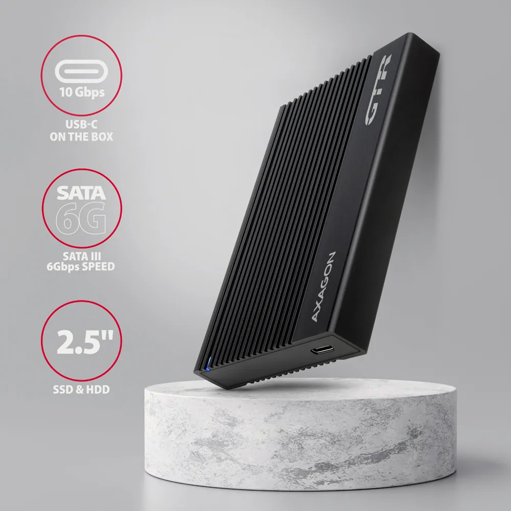 AXAGON EE25-GTR USB-C 3.2 Gen 2 - SATA 6G, 2.5" External RIBBED box Black – 2. kép