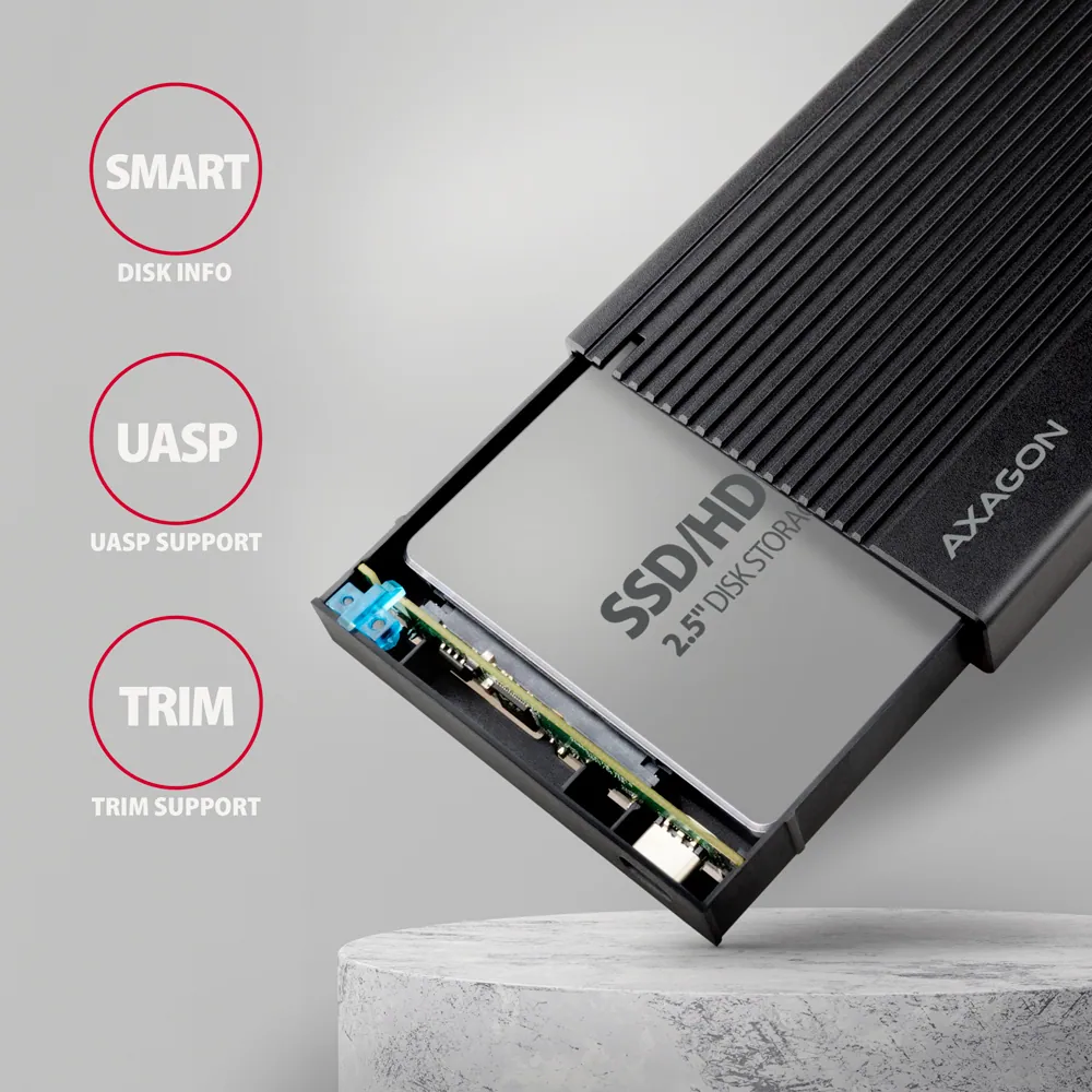 AXAGON EE25-GTR USB-C 3.2 Gen 2 - SATA 6G, 2.5" External RIBBED box Black – 4. kép