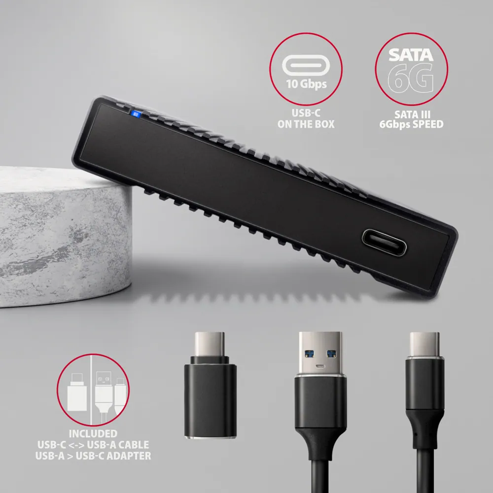 AXAGON EE25-GTR USB-C 3.2 Gen 2 - SATA 6G, 2.5" External RIBBED box Black – 5. kép