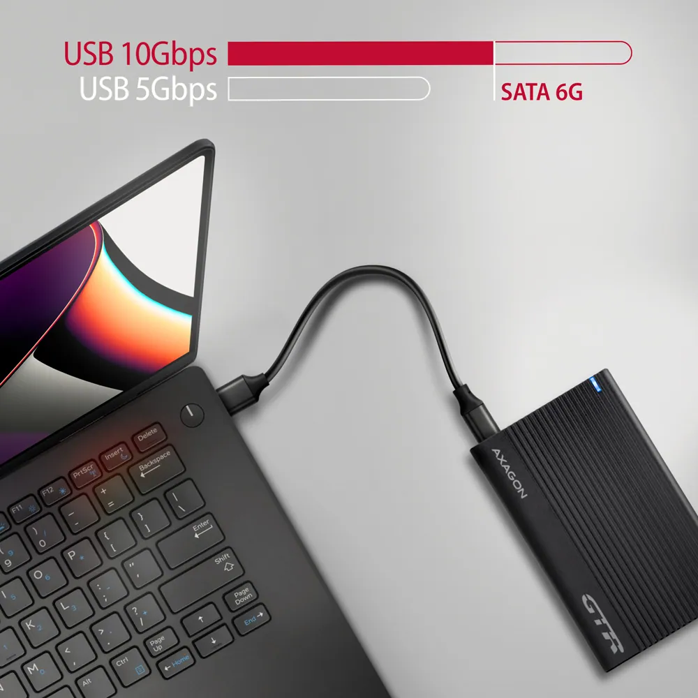 AXAGON EE25-GTR USB-C 3.2 Gen 2 - SATA 6G, 2.5" External RIBBED box Black – 6. kép