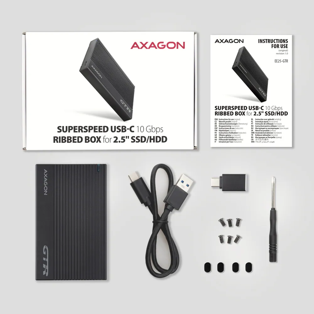 AXAGON EE25-GTR USB-C 3.2 Gen 2 - SATA 6G, 2.5" External RIBBED box Black – 7. kép