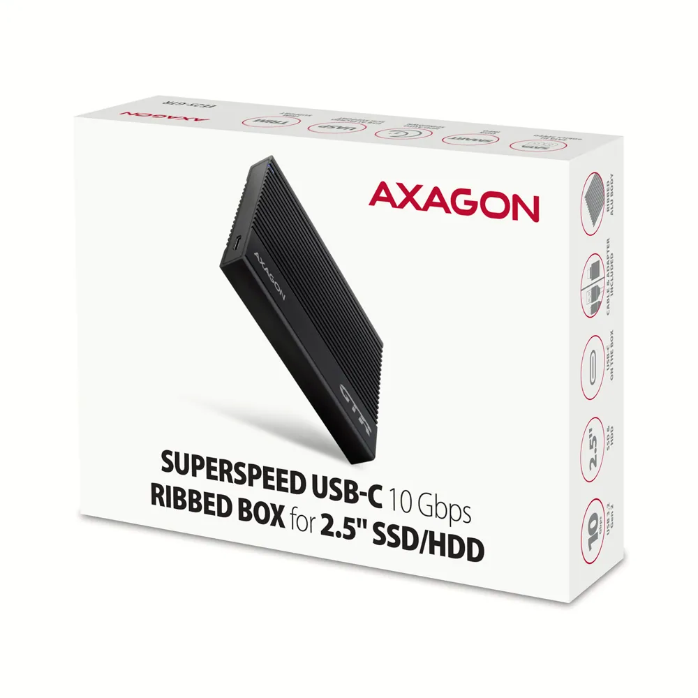 AXAGON EE25-GTR USB-C 3.2 Gen 2 - SATA 6G, 2.5" External RIBBED box Black – 8. kép
