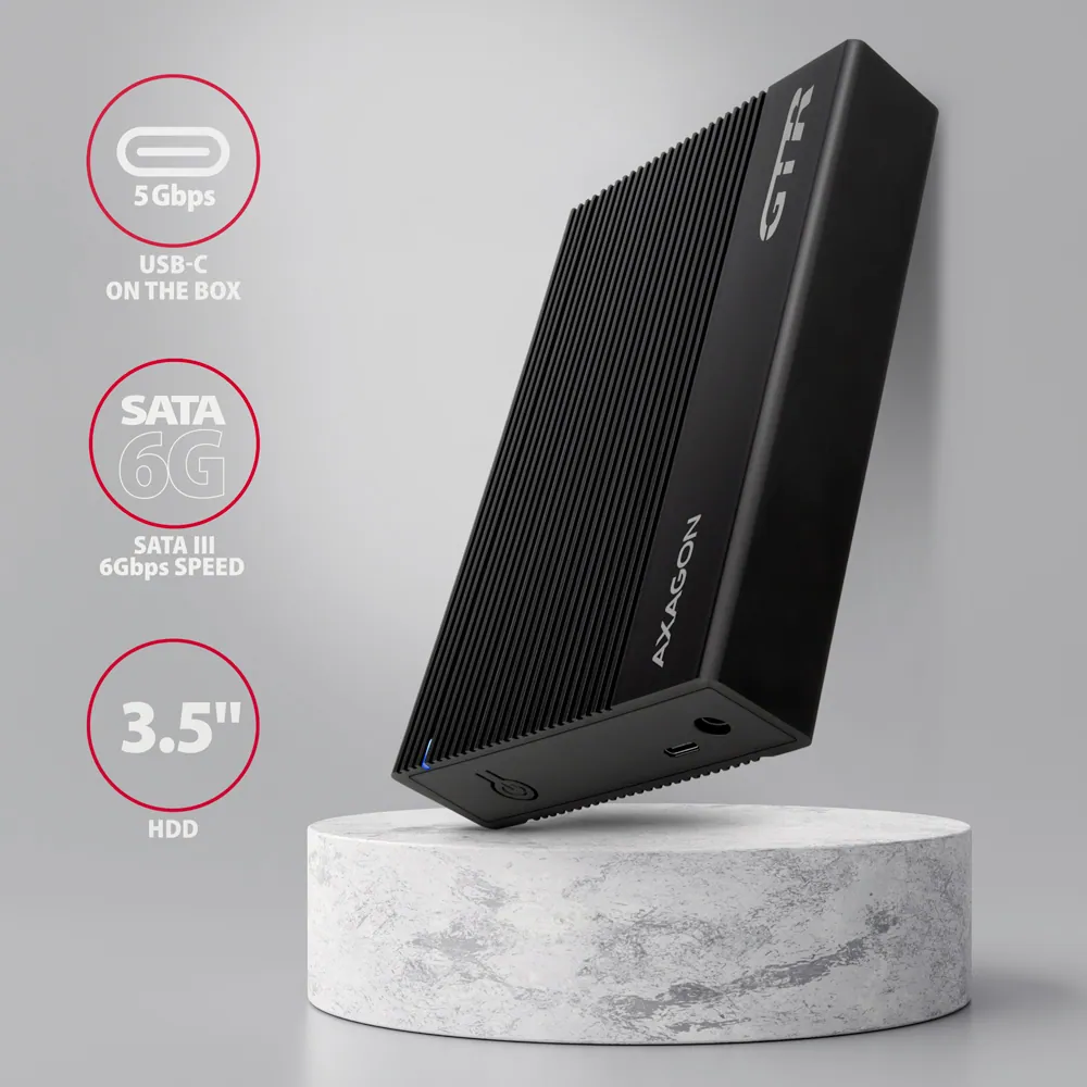 AXAGON EE35-GTR USB-C 3.2 Gen 1 - SATA 6G 3.5" External RIBBED box Black – 2. kép