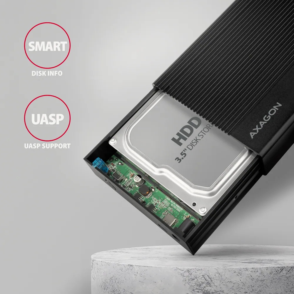 AXAGON EE35-GTR USB-C 3.2 Gen 1 - SATA 6G 3.5" External RIBBED box Black – 4. kép