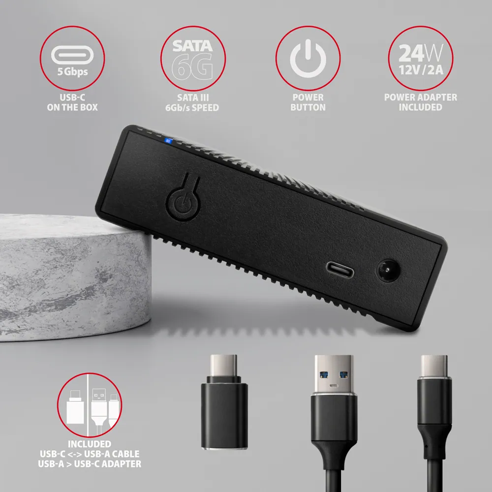 AXAGON EE35-GTR USB-C 3.2 Gen 1 - SATA 6G 3.5" External RIBBED box Black – 5. kép
