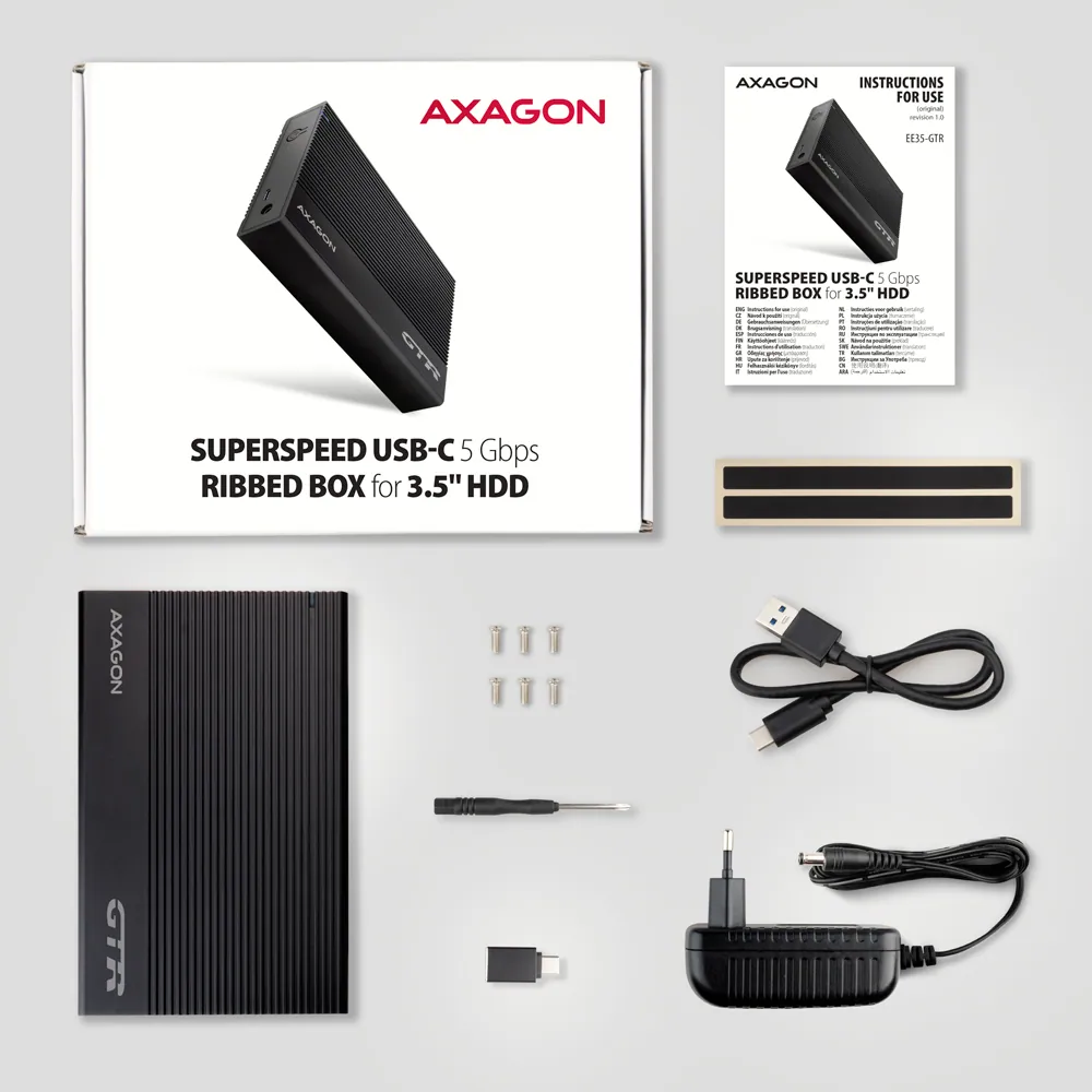 AXAGON EE35-GTR USB-C 3.2 Gen 1 - SATA 6G 3.5" External RIBBED box Black – 7. kép