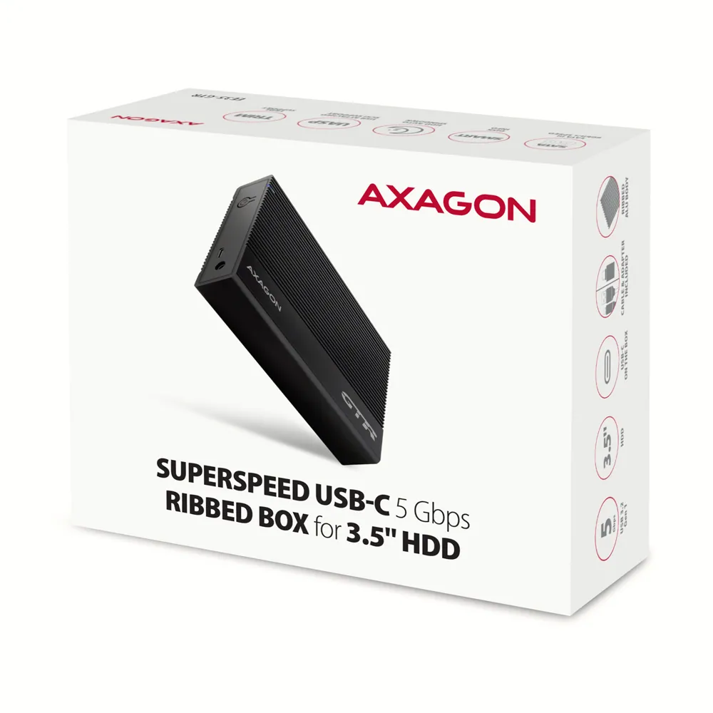 AXAGON EE35-GTR USB-C 3.2 Gen 1 - SATA 6G 3.5" External RIBBED box Black – 8. kép
