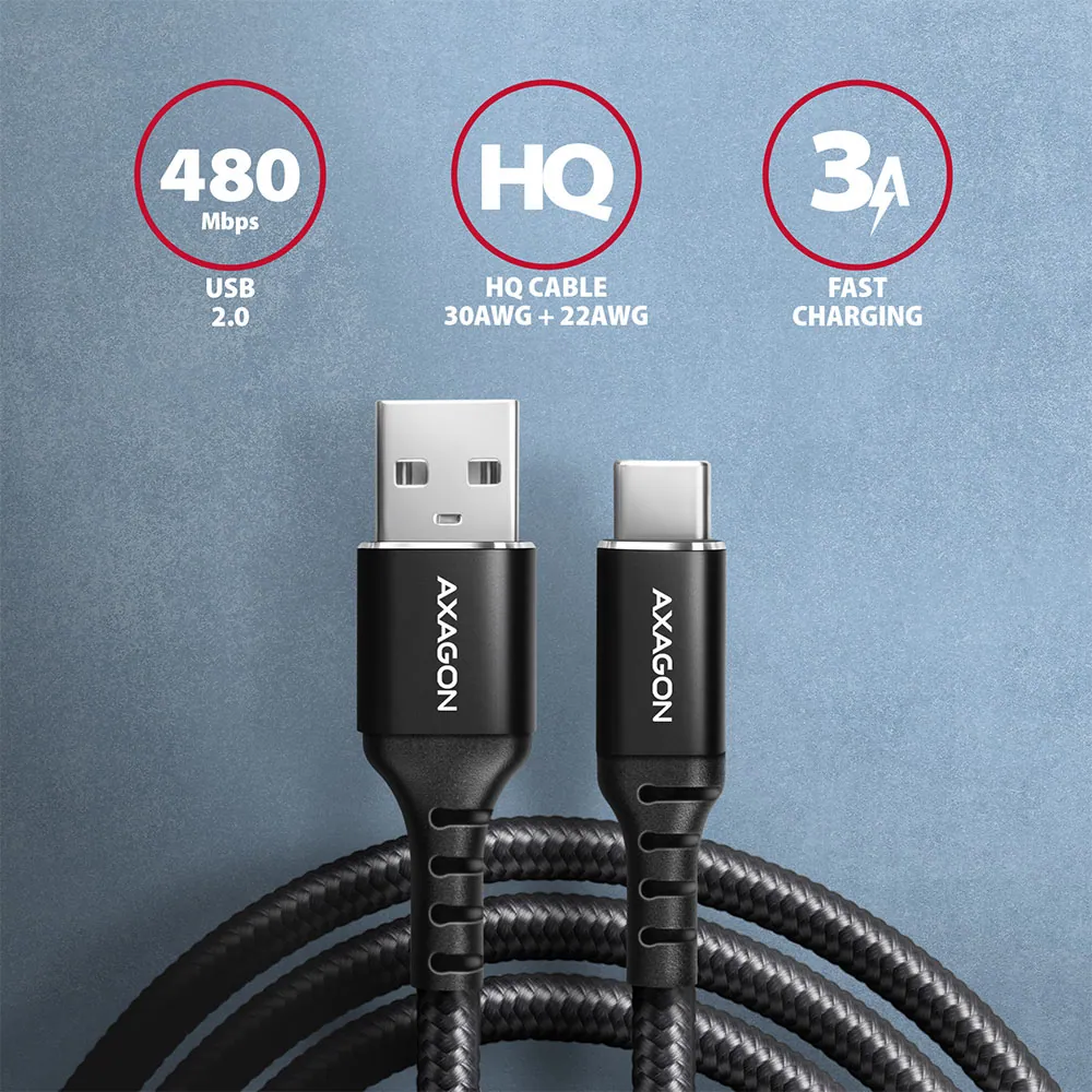 AXAGON BUCM-AM10AB HQ USB-C USB-A Cable 1m Black – 2. kép