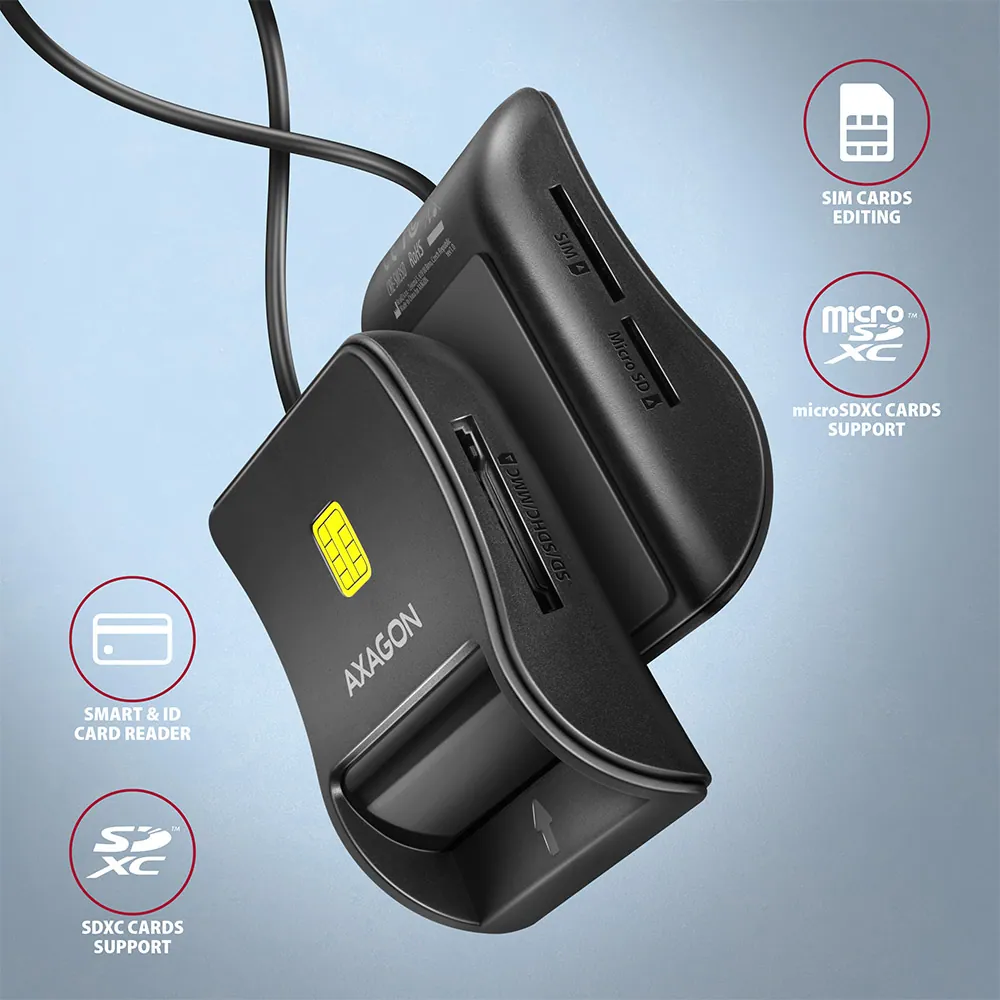 AXAGON CRE-SM3SD Smart Card Flatreader Black – 2. kép