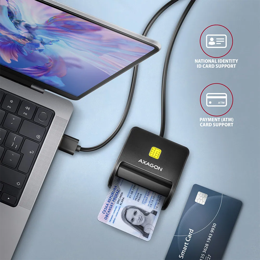 AXAGON CRE-SM3SD Smart Card Flatreader Black – 4. kép