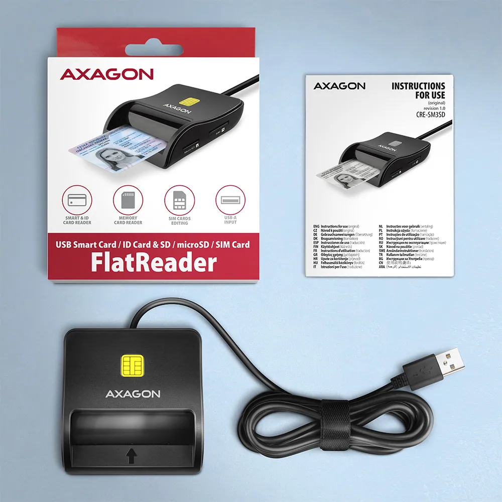 AXAGON CRE-SM3SD Smart Card Flatreader Black – 7. kép