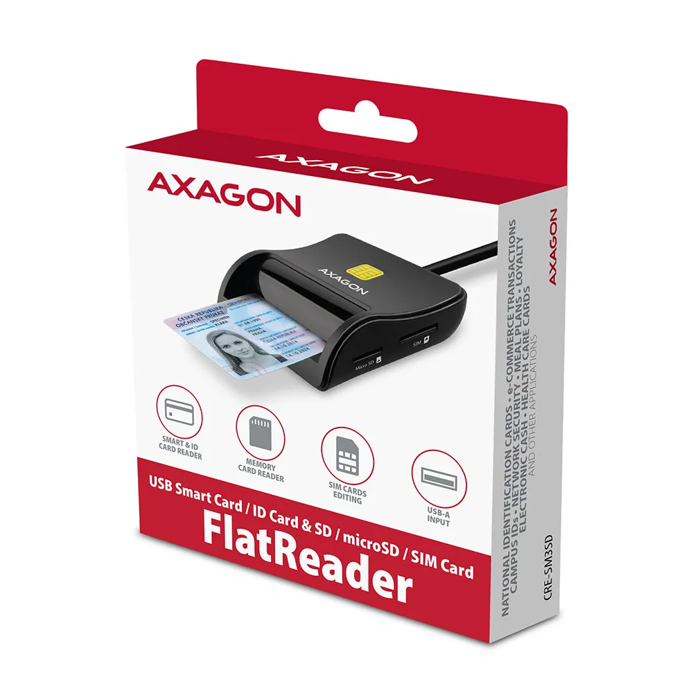 AXAGON CRE-SM3SD Smart Card Flatreader Black – 8. kép