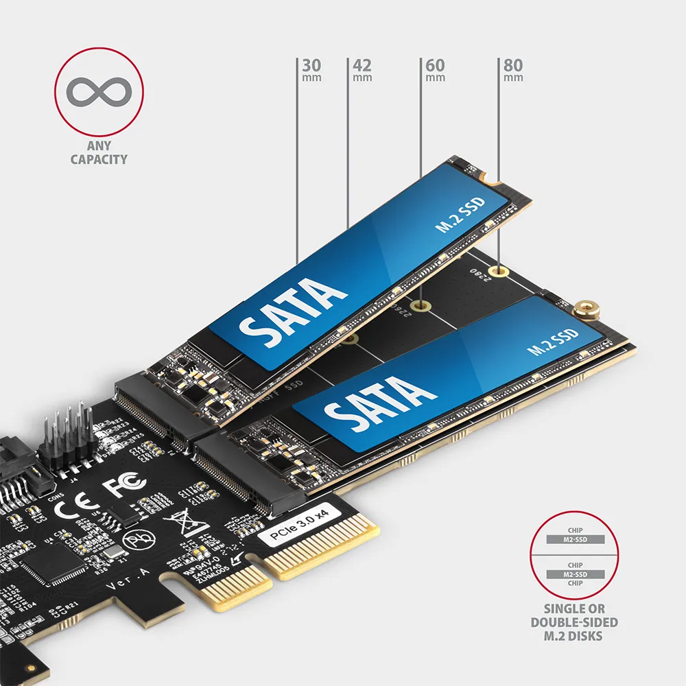 AXAGON PCES-SA4M2 PCIe Controller 2x SATA 6G + 2x SATA M.2 – 3. kép