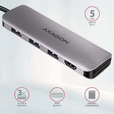 AXAGON HMC-HCR3A SuperSpeed USB-C COMBO 5in1 hub Grey – 2. kép