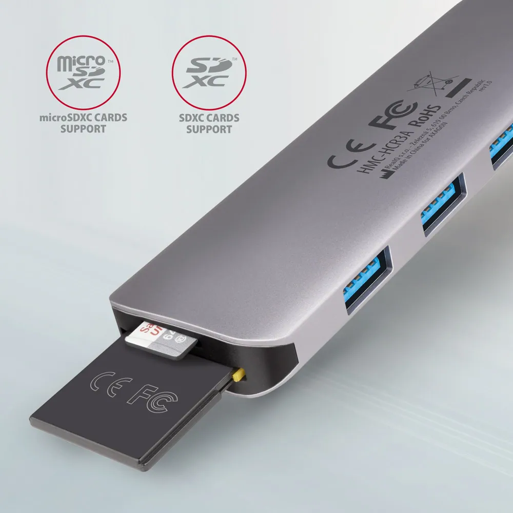 AXAGON HMC-HCR3A SuperSpeed USB-C COMBO 5in1 hub Grey – 3. kép