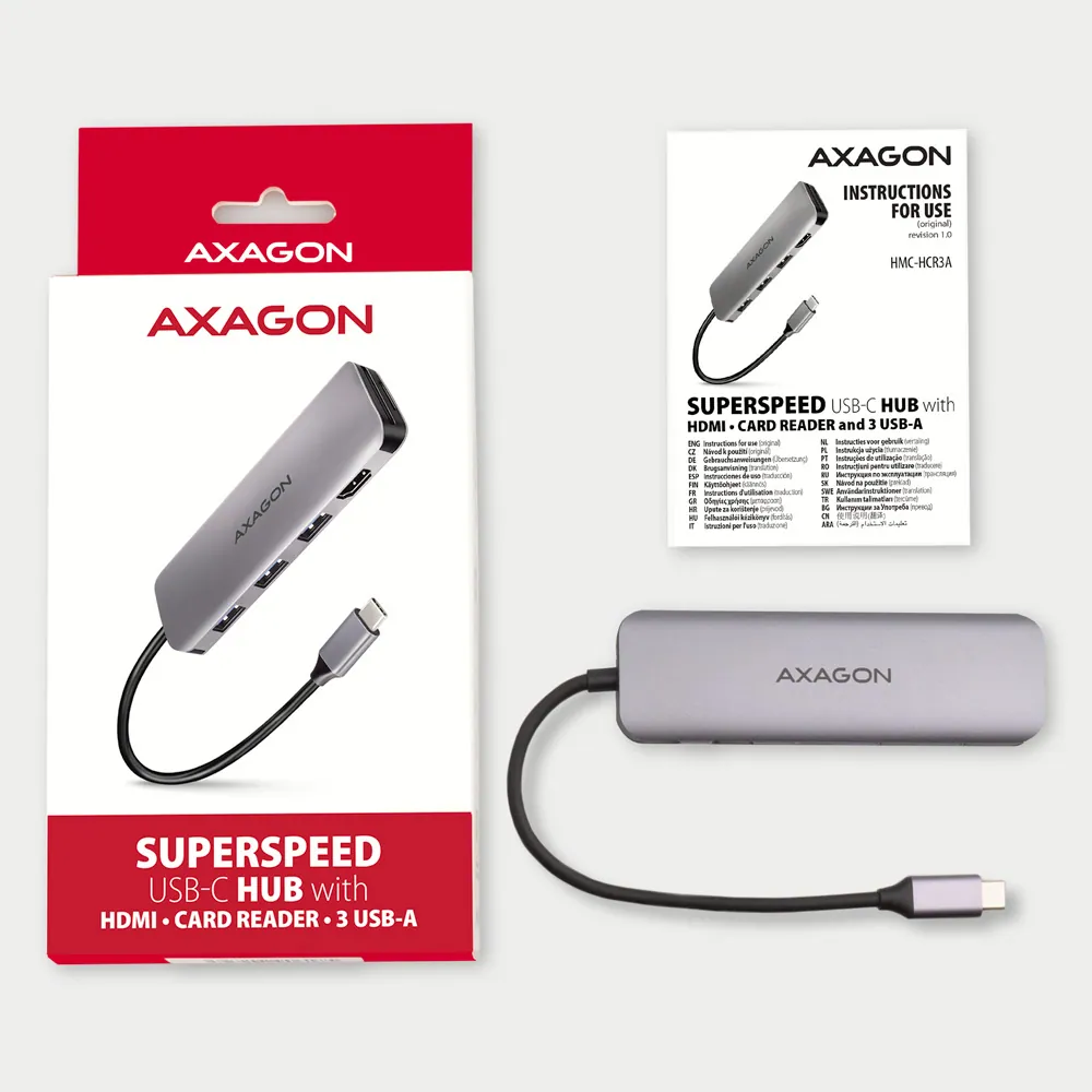 AXAGON HMC-HCR3A SuperSpeed USB-C COMBO 5in1 hub Grey – 8. kép