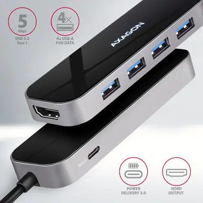 AXAGON HMC-6H4A SuperSpeed USB-C COMBO 6in1 hub Black/Grey – 2. kép