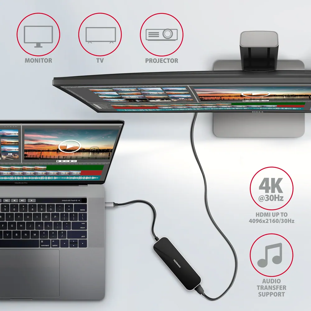 AXAGON HMC-6H4A SuperSpeed USB-C COMBO 6in1 hub Black/Grey – 3. kép