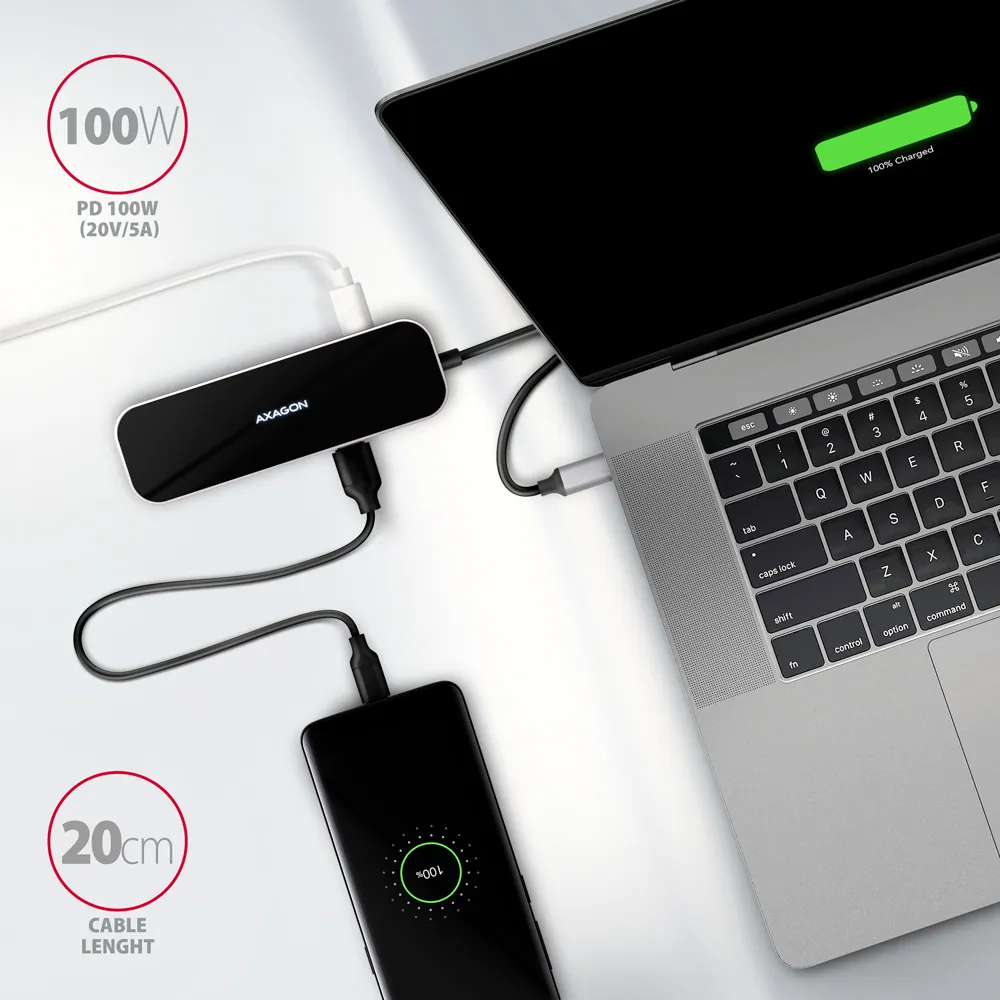 AXAGON HMC-6H4A SuperSpeed USB-C COMBO 6in1 hub Black/Grey – 4. kép