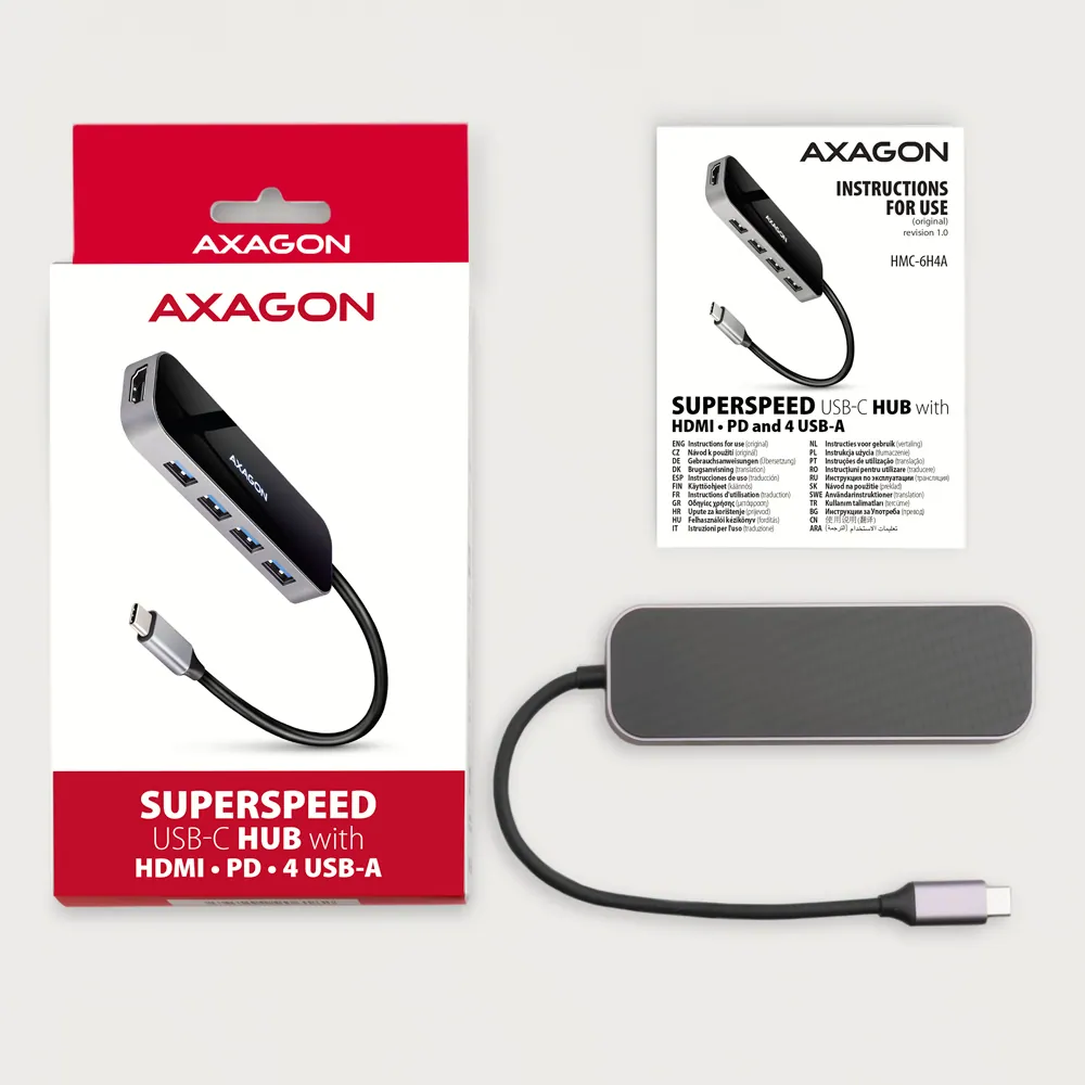 AXAGON HMC-6H4A SuperSpeed USB-C COMBO 6in1 hub Black/Grey – 8. kép