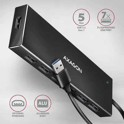 AXAGON HUE-F7A SuperSpeed USB-A FLAT HUB Black – 2. kép