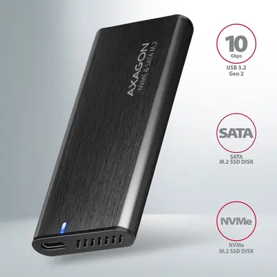 AXAGON EEM2-SB2 SuperSpeed+ USB-C - M.2 NVMe & SATA SSD RAW box – 2. kép