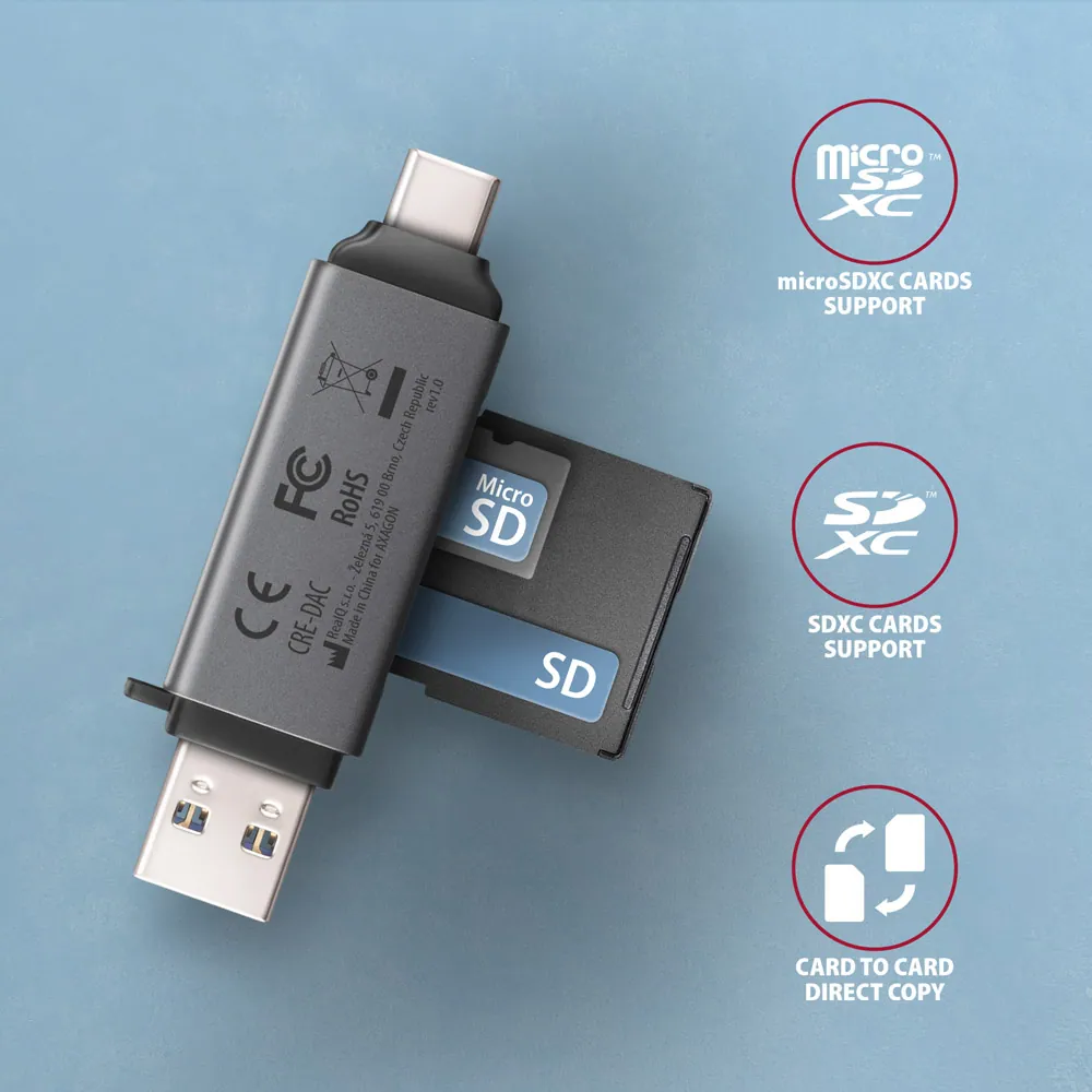 AXAGON CRE-DAC SuperSpeed USB-C + USB-A Card Reader – 3. kép