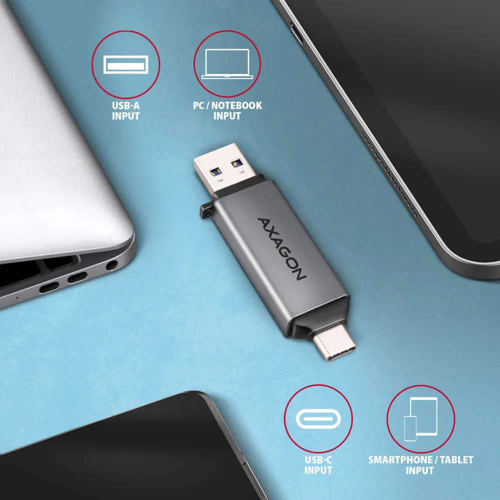 AXAGON CRE-DAC SuperSpeed USB-C + USB-A Card Reader – 4. kép