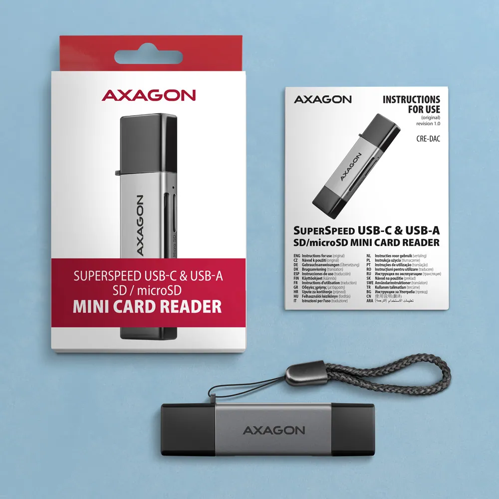 AXAGON CRE-DAC SuperSpeed USB-C + USB-A Card Reader – 7. kép