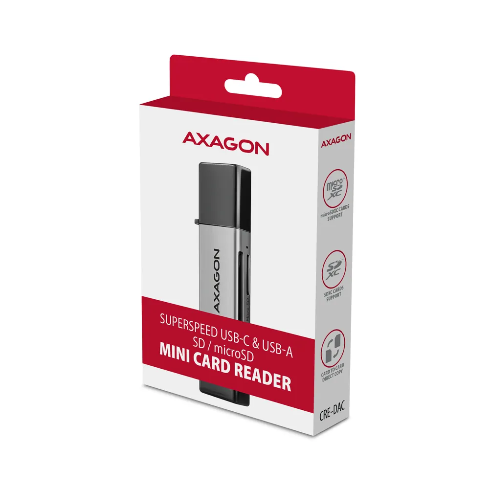 AXAGON CRE-DAC SuperSpeed USB-C + USB-A Card Reader – 8. kép