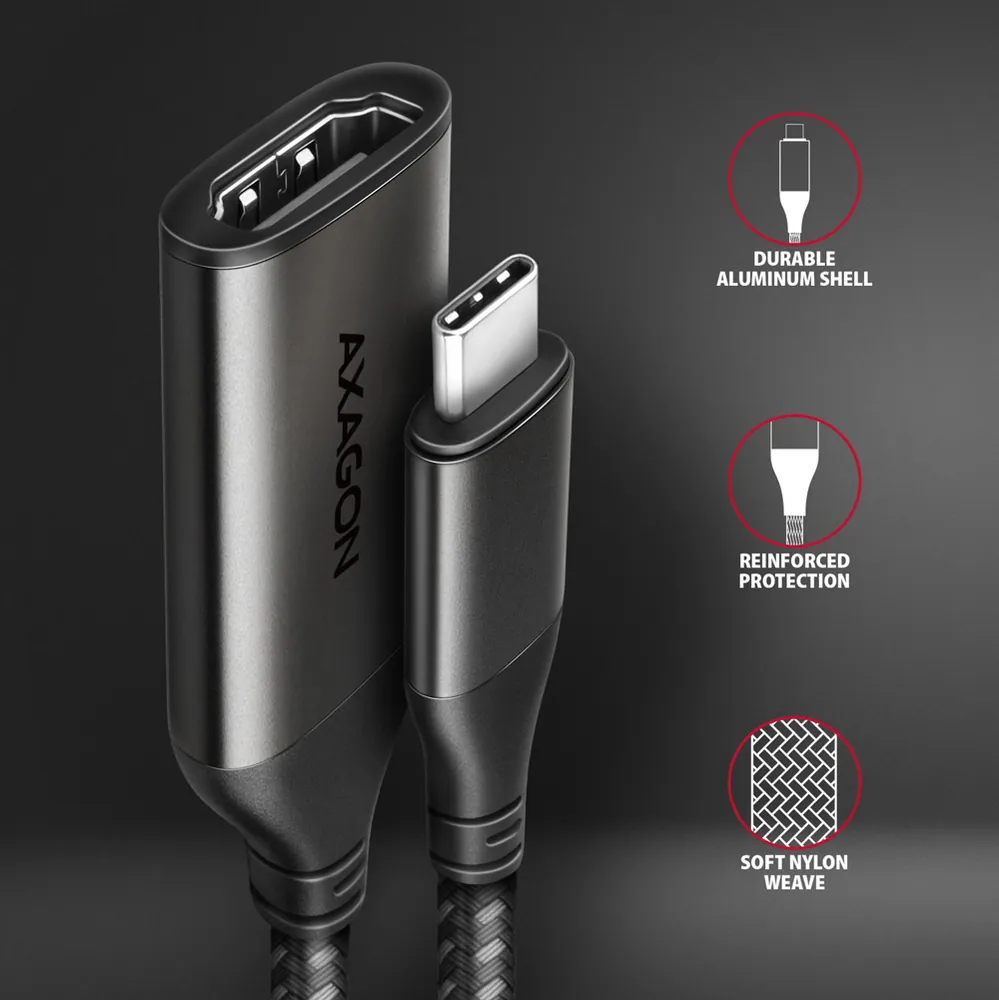 AXAGON RVC-HI2M USB-C -> HDMI 2.0 adapter 4K/60Hz Aluminum 0,25m cable Black – 3. kép