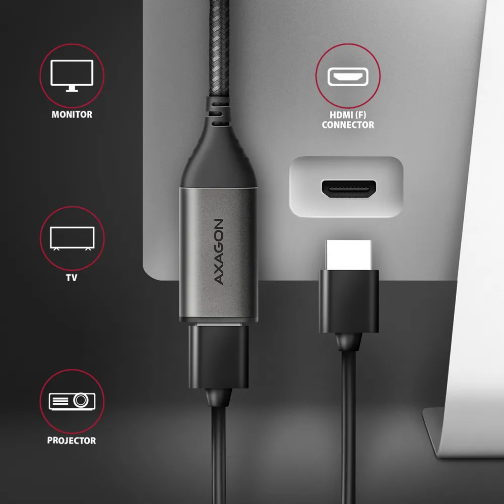 AXAGON RVC-HI2M USB-C -> HDMI 2.0 adapter 4K/60Hz Aluminum 0,25m cable Black – 4. kép