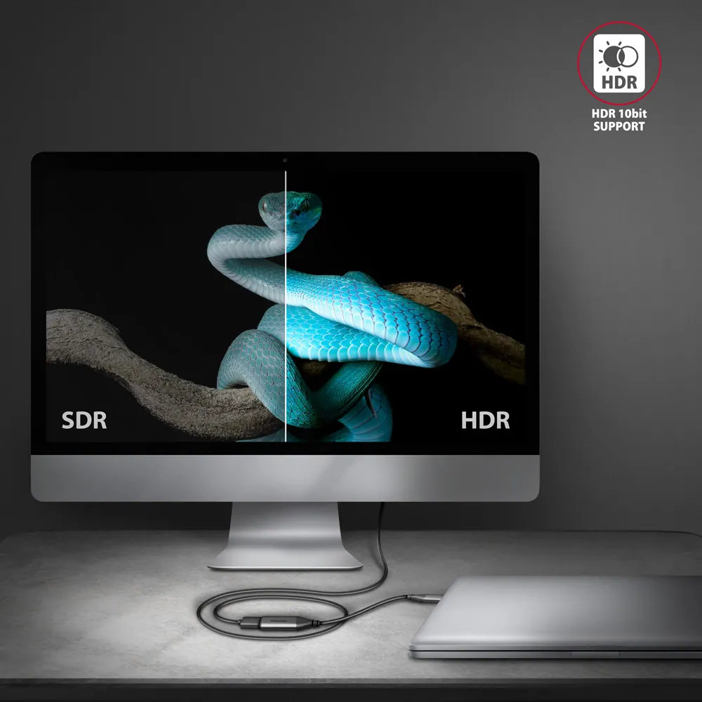 AXAGON RVC-HI2M USB-C -> HDMI 2.0 adapter 4K/60Hz Aluminum 0,25m cable Black – 6. kép