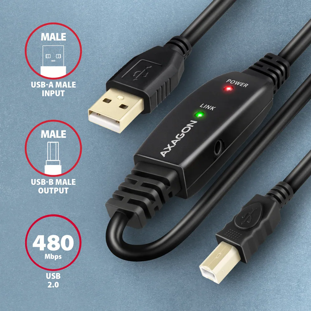 AXAGON ADR-210B USB Repeater Cabel 10m Black – 3. kép