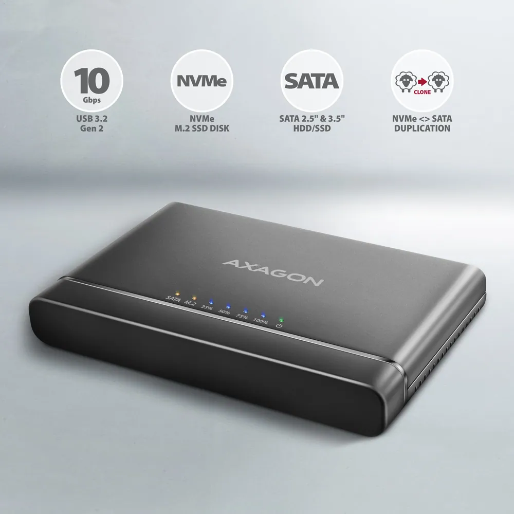 AXAGON ADSA-CC USB-C 10Gbps M.2 NVMe + SATA SSD/HDD adapter – 2. kép