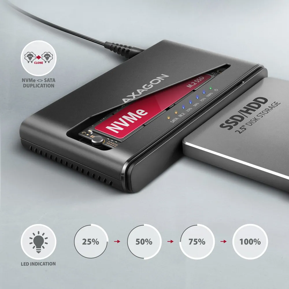 AXAGON ADSA-CC USB-C 10Gbps M.2 NVMe + SATA SSD/HDD adapter – 4. kép