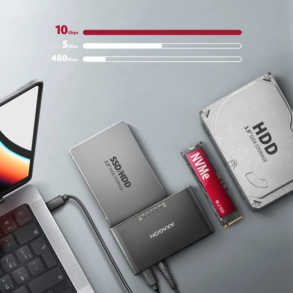 AXAGON ADSA-CC USB-C 10Gbps M.2 NVMe + SATA SSD/HDD adapter – 5. kép