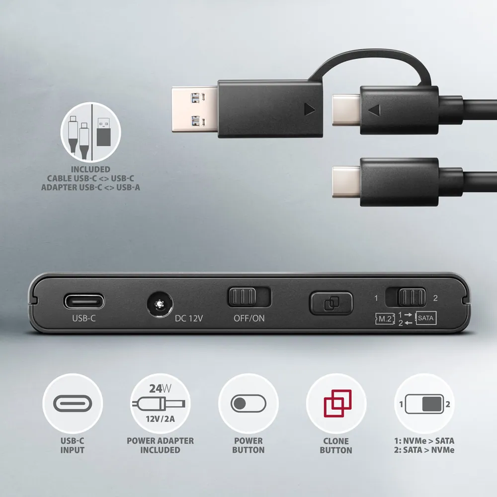 AXAGON ADSA-CC USB-C 10Gbps M.2 NVMe + SATA SSD/HDD adapter – 8. kép