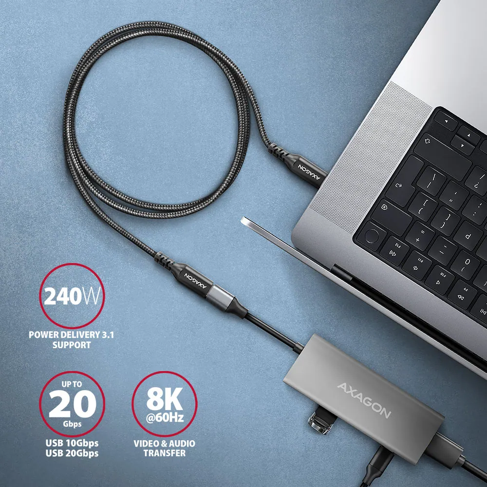 AXAGON BUCM32-CF05AB SPEED+ USB-C USB 20GBPS EXTENSION CABLE 0.5m Black – 4. kép