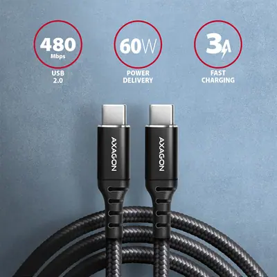 AXAGON BUCM-CM15AB HQ USB-C USB-C Cable 1.5m Black – 2. kép