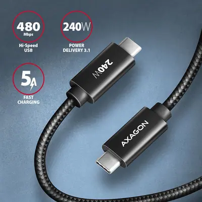 AXAGON BUCM2-CM25AB CHARGE USB-C USB-C Cable 2,5m Black – 2. kép