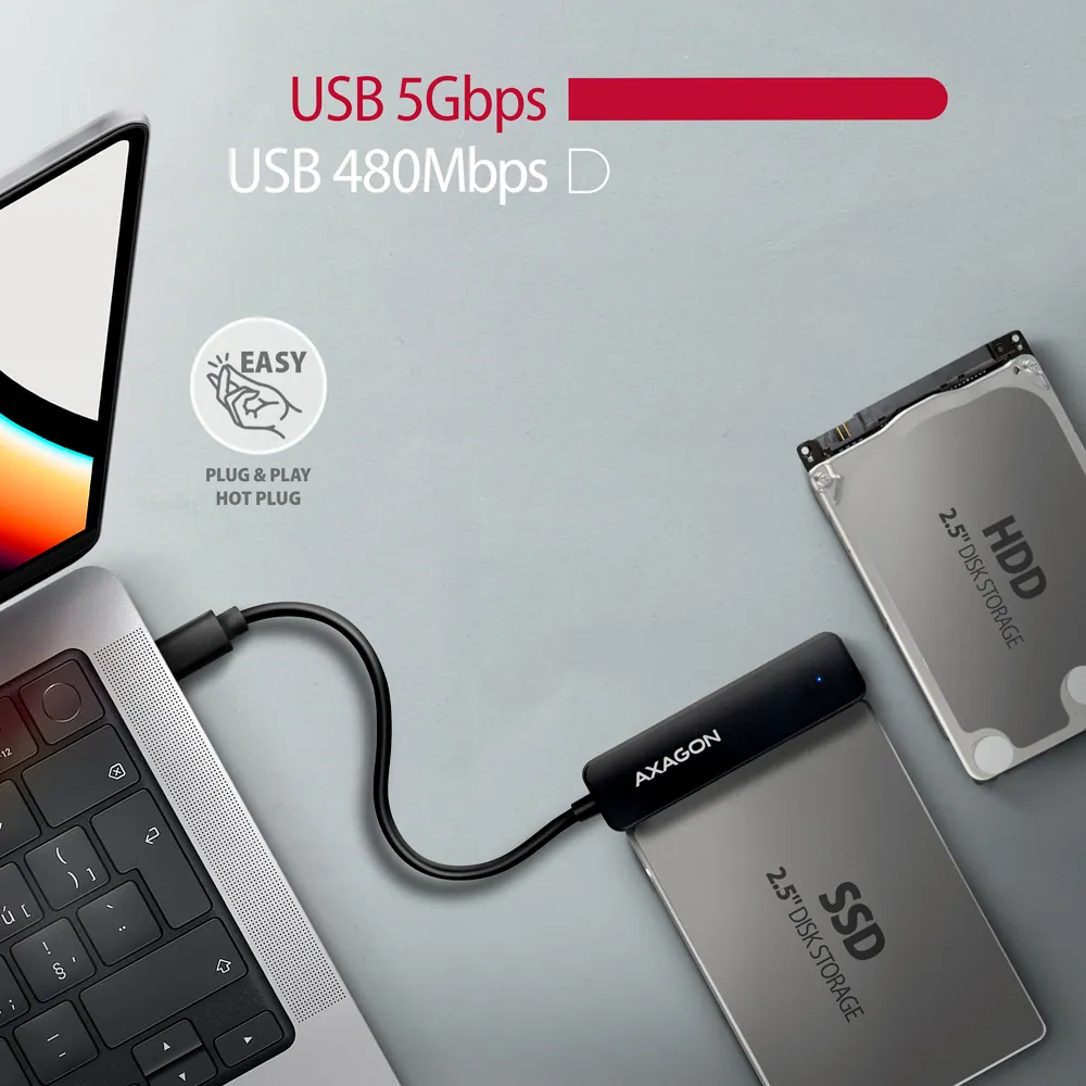 AXAGON ADSA-FP2C USB-C 5Gbps SLIM adapter for 2,5" SSD/HDD – 3. kép