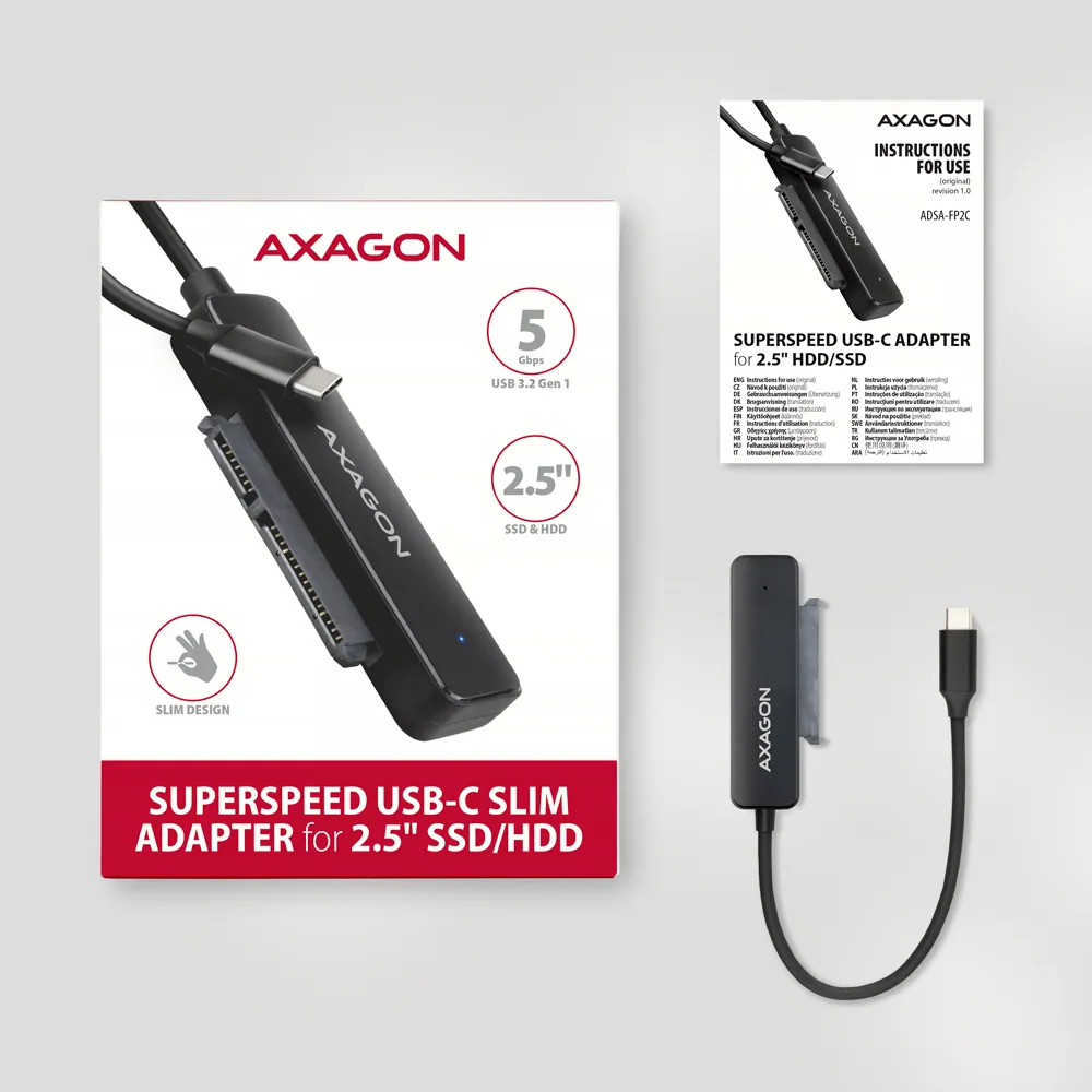 AXAGON ADSA-FP2C USB-C 5Gbps SLIM adapter for 2,5" SSD/HDD – 6. kép