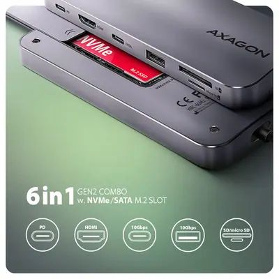 AXAGON HMC-6GM2 USB-C 10GBPS GEN2COMBO 6IN1 HUB – 2. kép