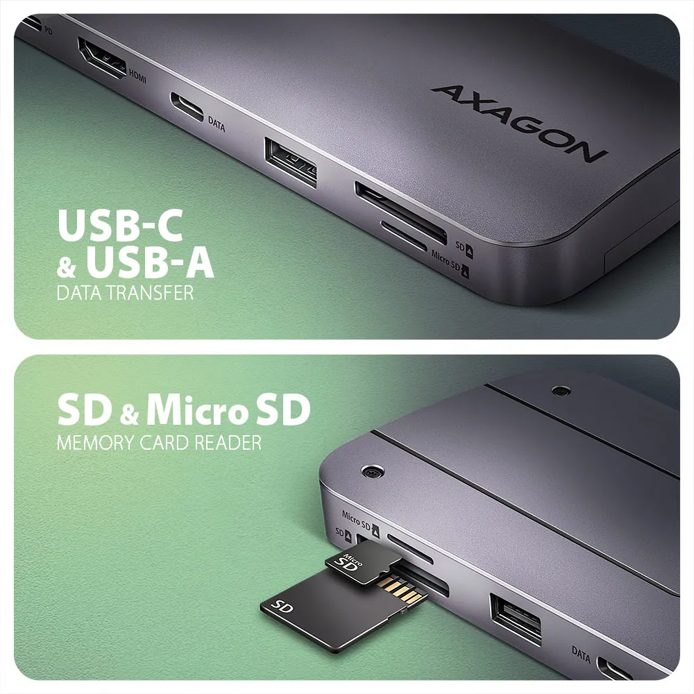 AXAGON HMC-6GM2 USB-C 10GBPS GEN2COMBO 6IN1 HUB – 3. kép
