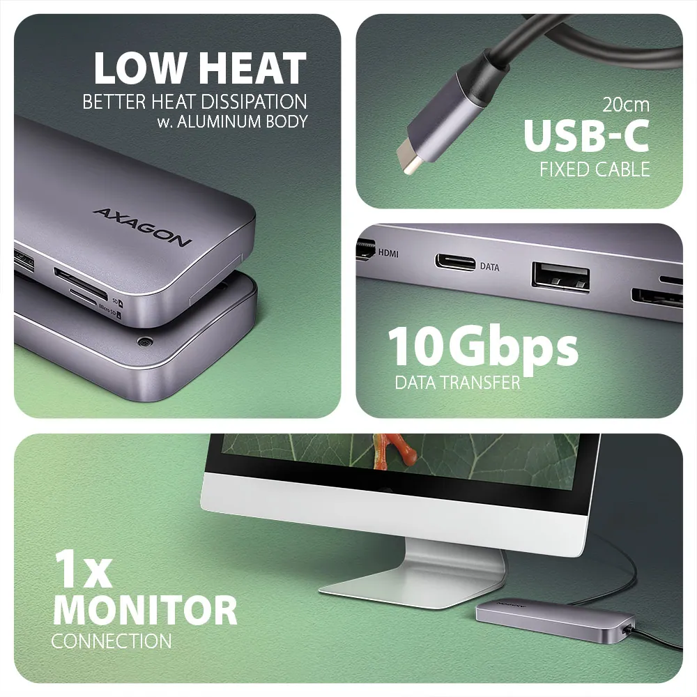 AXAGON HMC-6GM2 USB-C 10GBPS GEN2COMBO 6IN1 HUB – 5. kép
